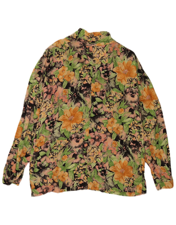 Vintage mujer frente corbata camisa blusa Reino Unido 16 grande multicolor floral