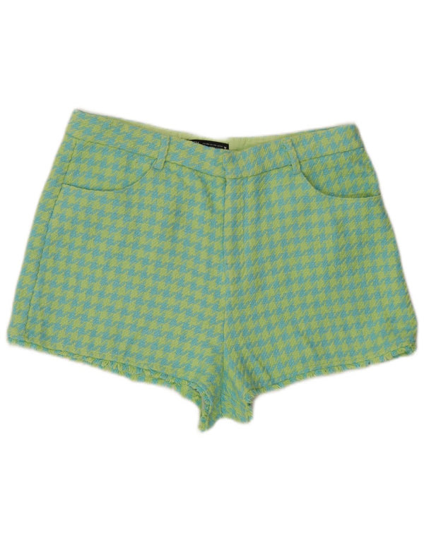 Zara Pantalones Cortos Casuales De Cintura Alta Para Mujer 2XL W34 Algodón De Pata De Gallo Azul