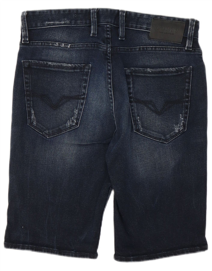 GUESS Pantalones cortos de mezclilla desgastados delgados para hombre W30 Algodón azul marino medio