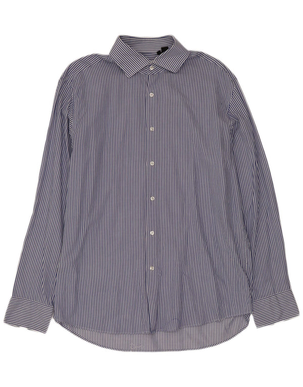 Camisa Hugo Boss Hombre Talla 43 17 XL Algodón Rayas Azules