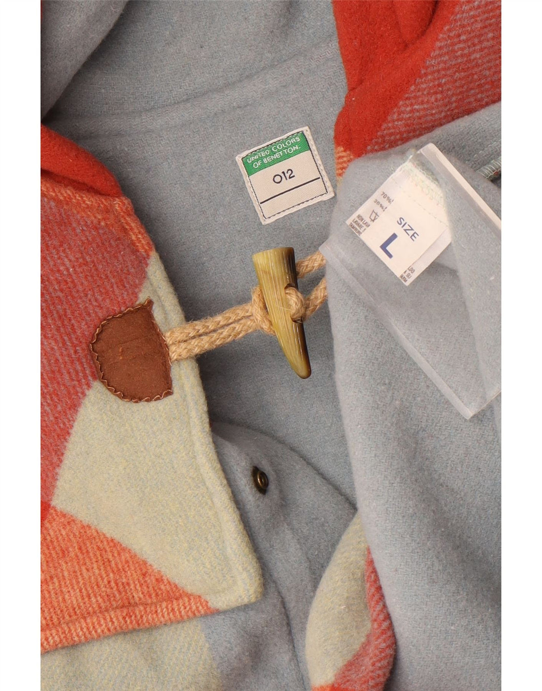 Benetton Trenca con capucha para mujer UK 46 Large Lana a cuadros multicolor