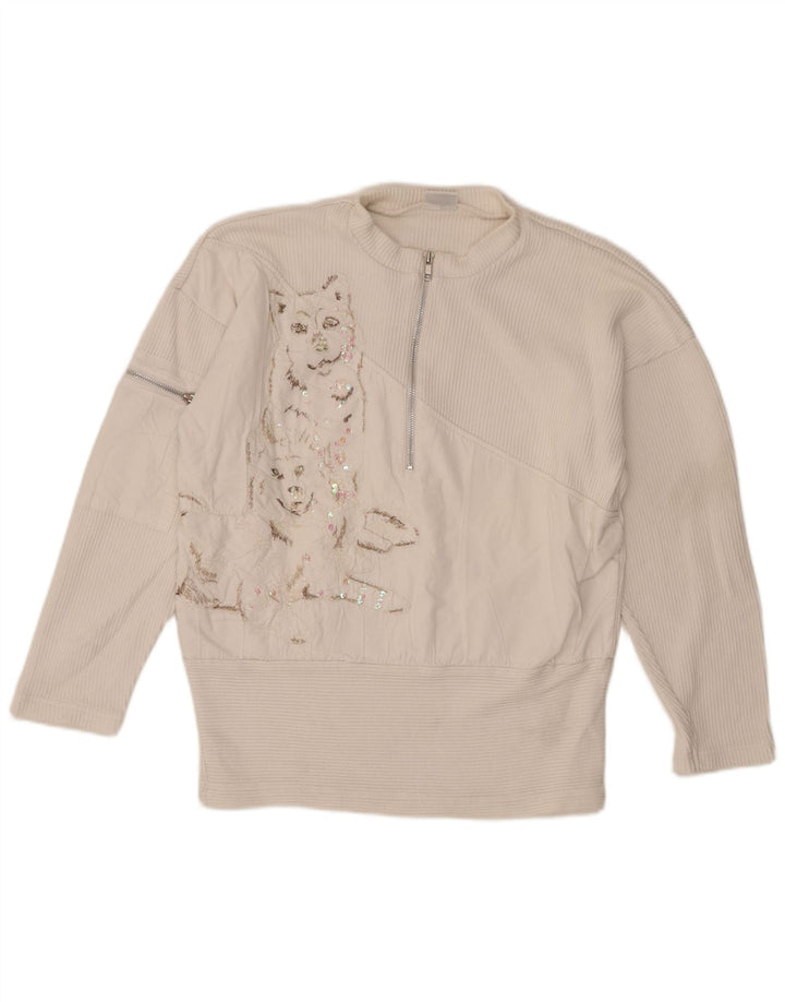 Together Jersey con cuello y cremallera gráfico para mujer UK 10/12 Medium White