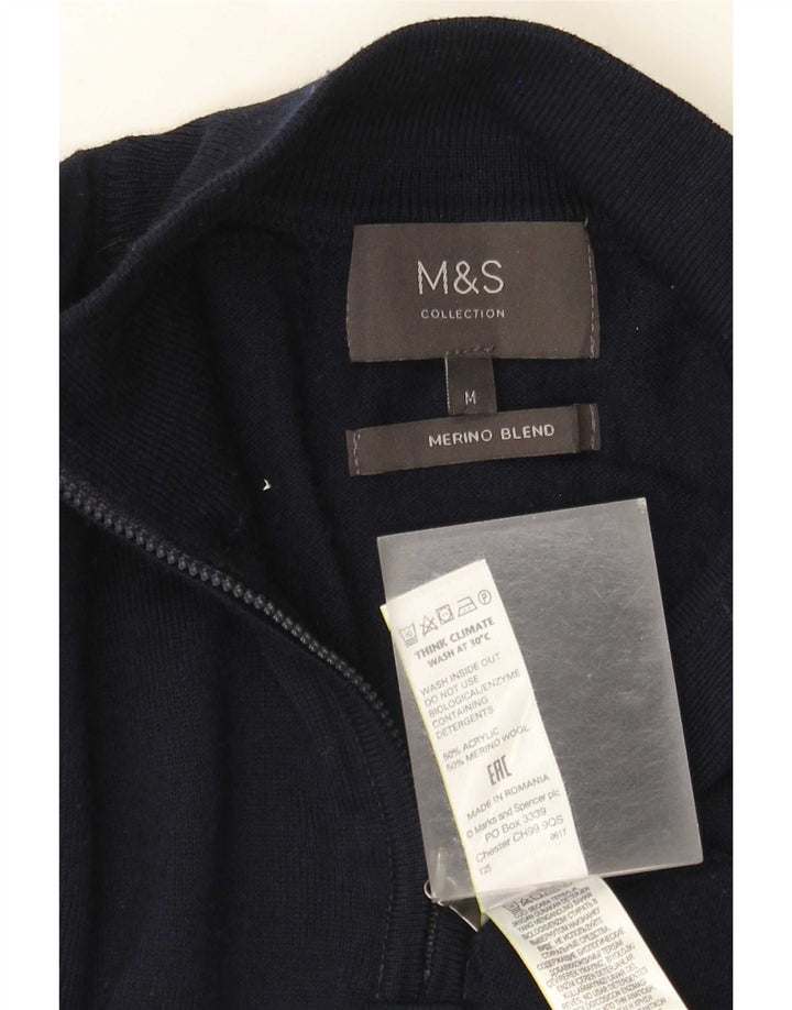 Marks & Spencer Suéter tipo jersey con cuello y cremallera para hombre Acrílico azul marino mediano