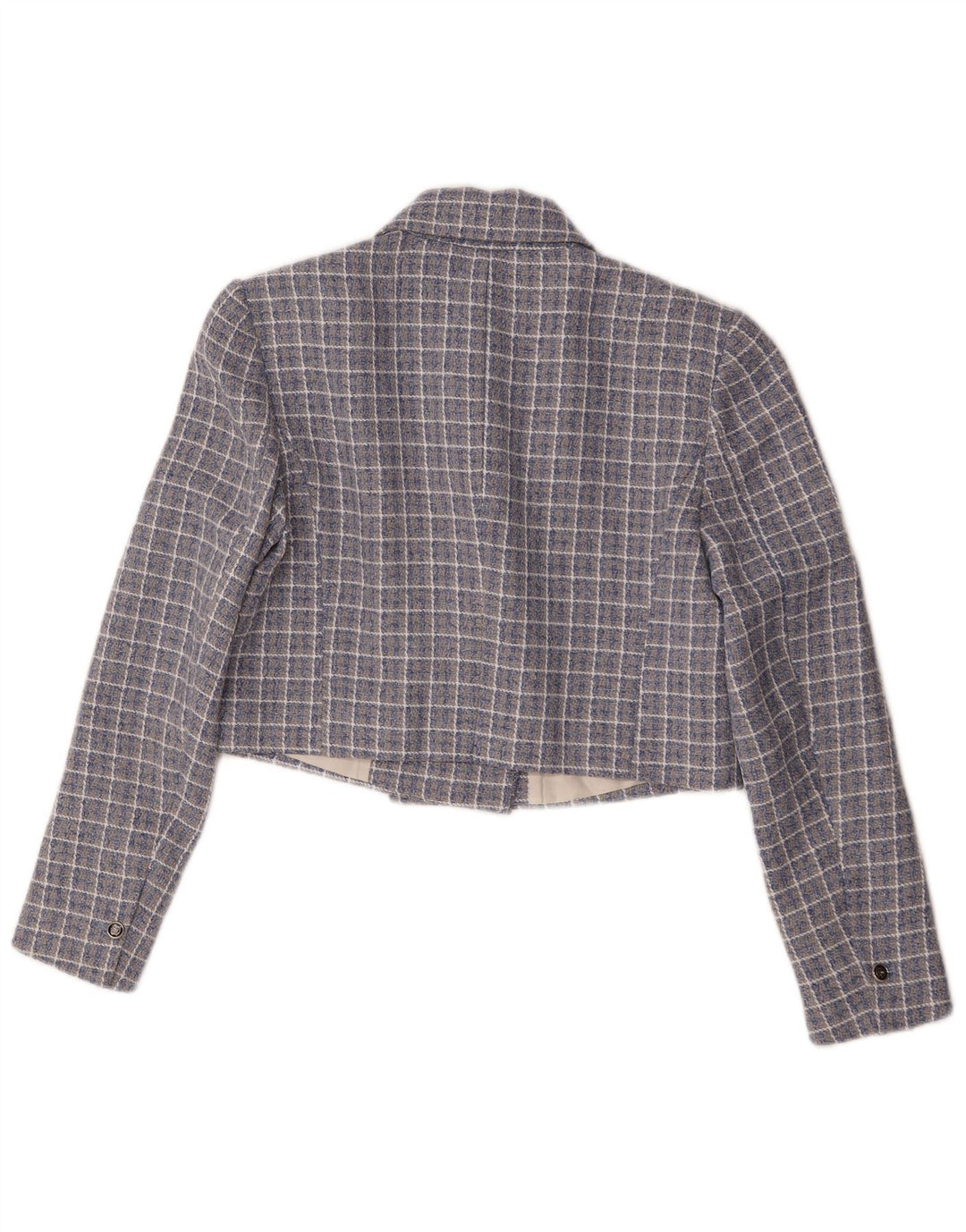Zara Chaqueta tipo blazer corta con doble botonadura para mujer UK 44 Medium Blue Check