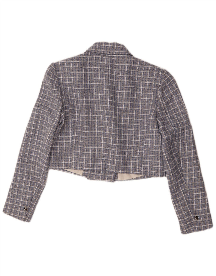 Zara Chaqueta tipo blazer corta con doble botonadura para mujer UK 44 Medium Blue Check