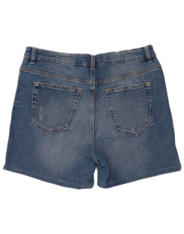Marks & Spencer Pantalones cortos de mezclilla desgastados para mujer UK 12 Medium W30 Algodón azul