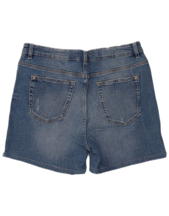 Marks & Spencer Pantalones cortos de mezclilla desgastados para mujer UK 12 Medium W30 Algodón azul