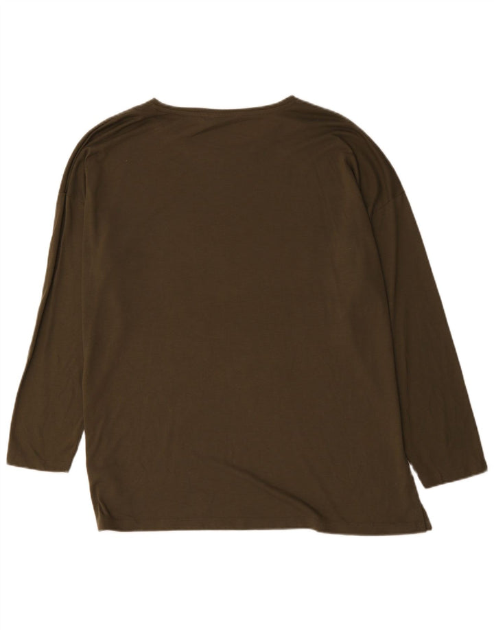 Marks & Spencer Top gráfico extragrande de manga larga para mujer UK 40 XL Caqui