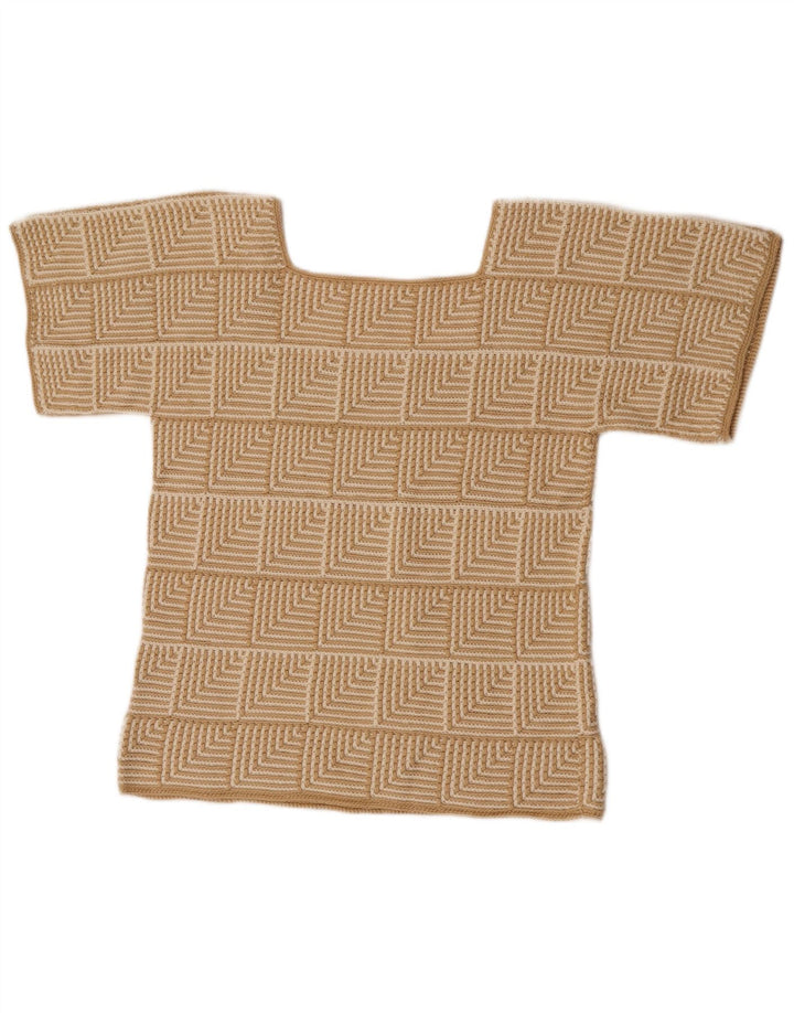 Vintage mujeres patrón abstracto jumper suéter Reino Unido 10 pequeño beige