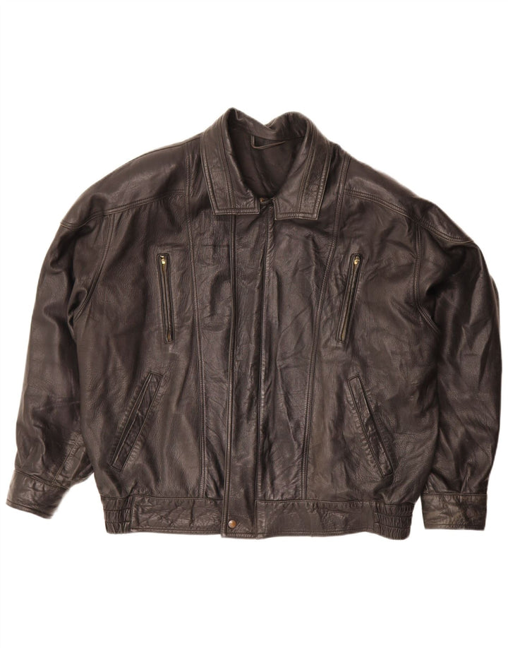 Chaqueta de cuero vintage para hombre Reino Unido 42 XL cuero negro