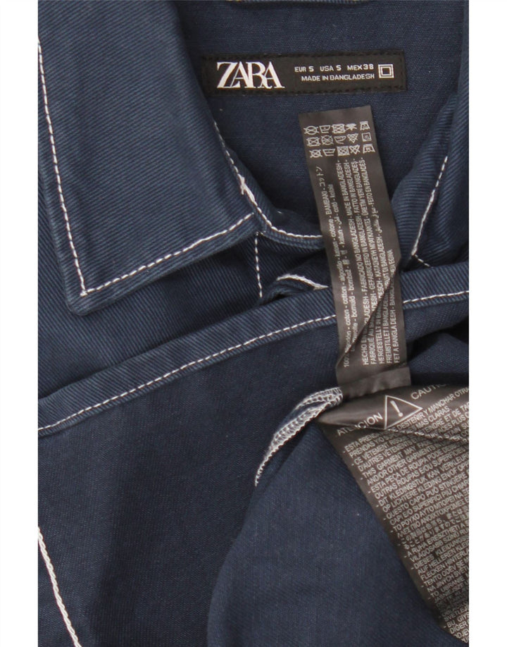 Zara Hombre Camisa Vaquera Holgada Pequeña Algodón Azul Marino