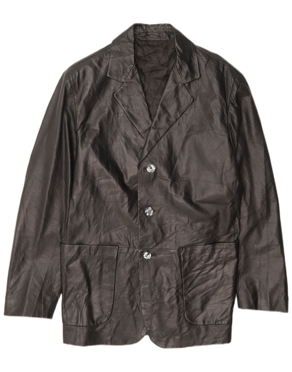 Fratelli Rossetti Chaqueta Blazer de Cuero con 3 Botones para Hombre IT 50 Grande Negro