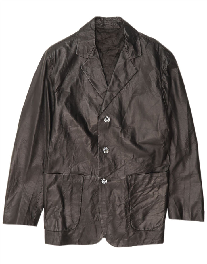 Fratelli Rossetti Chaqueta Blazer de Cuero con 3 Botones para Hombre IT 50 Grande Negro