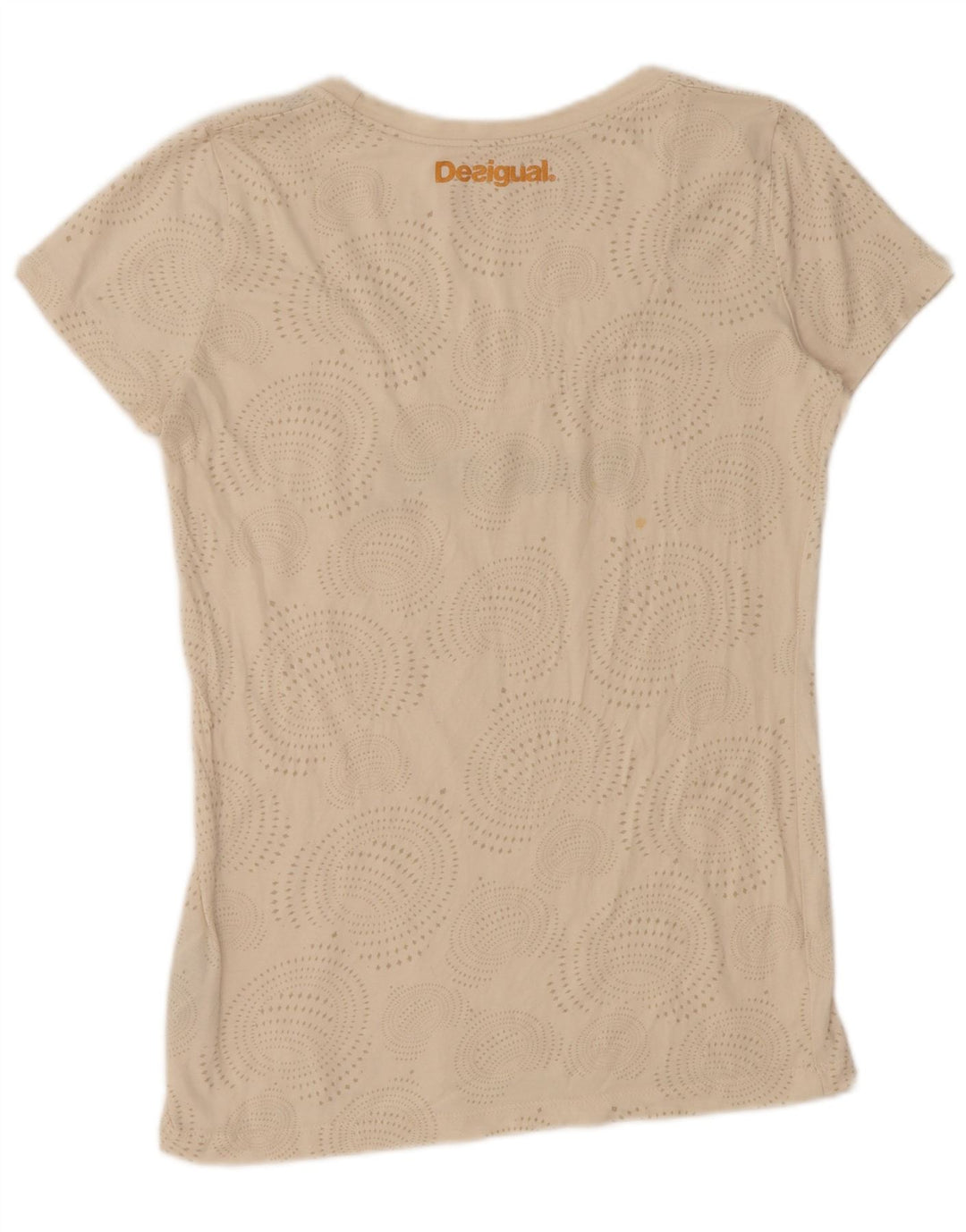 DESIGUAL Camiseta gráfica para mujer Top UK 40 Large Beige Spotted Cotton