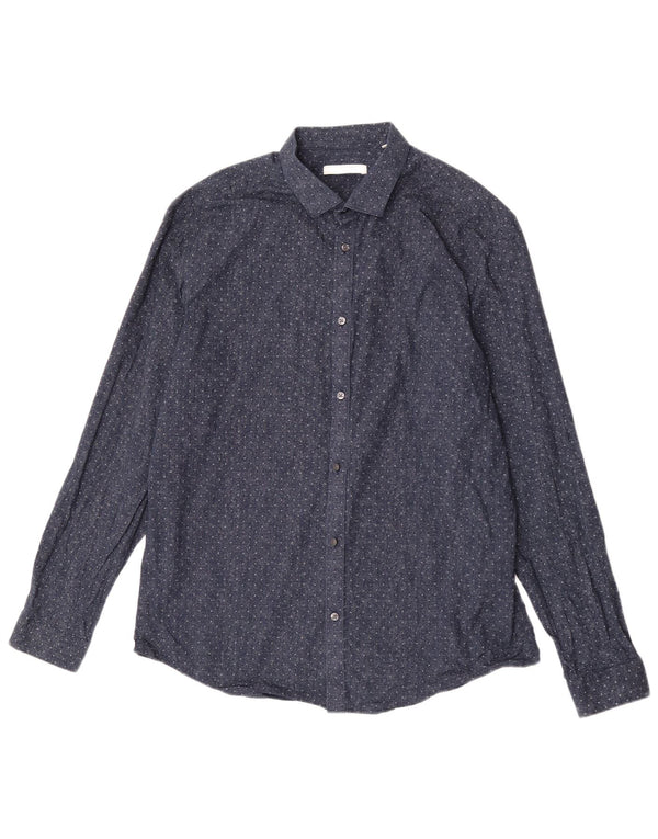 Jack & Jones Camisa premium para hombre Talla 44 XL Algodón con lunares azul marino