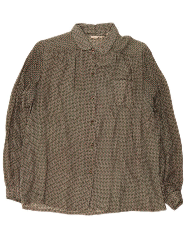 Vintage Womens Shirt Blouse EU 42 Large Green Floral Acetate Retro