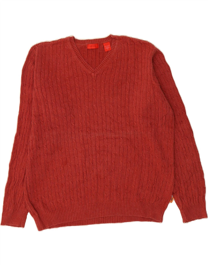 IZOD Mens Loose Fit V-Neck Jumper Sweater Medium Red Cotton Vintage Izod and Second-Hand Izod from Messina Hembry 