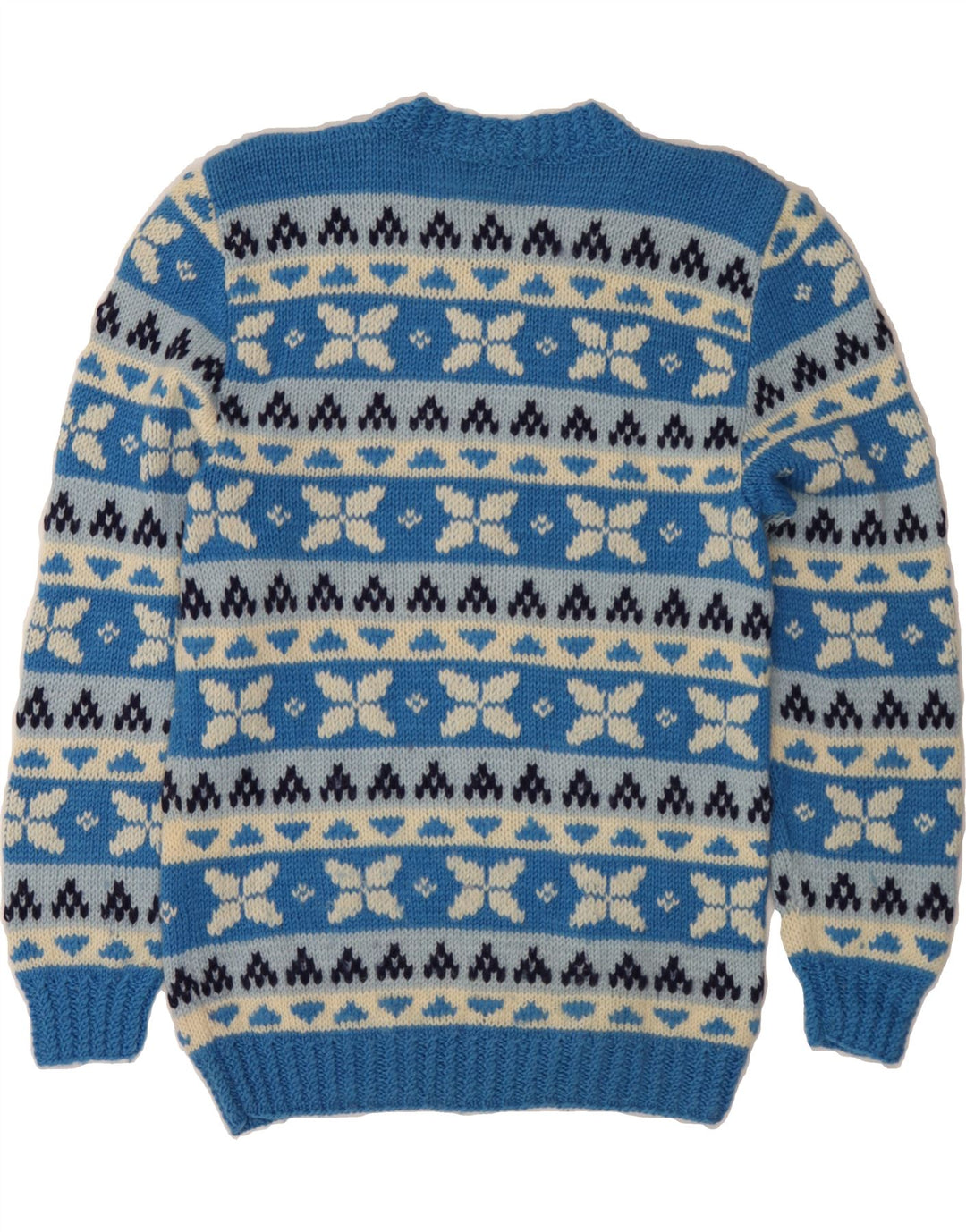 VINTAGE Hombres Crew Neck Jumper Suéter Pequeño Azul Fair Isle