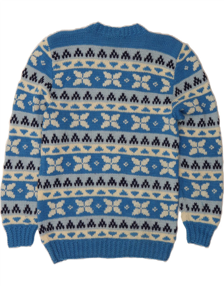 VINTAGE Hombres Crew Neck Jumper Suéter Pequeño Azul Fair Isle