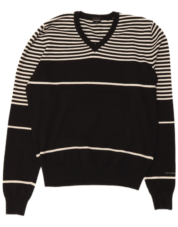 Calvin Klein Jeans Suéter con Cuello en V para Mujer UK 46 Grande Rayas Negras