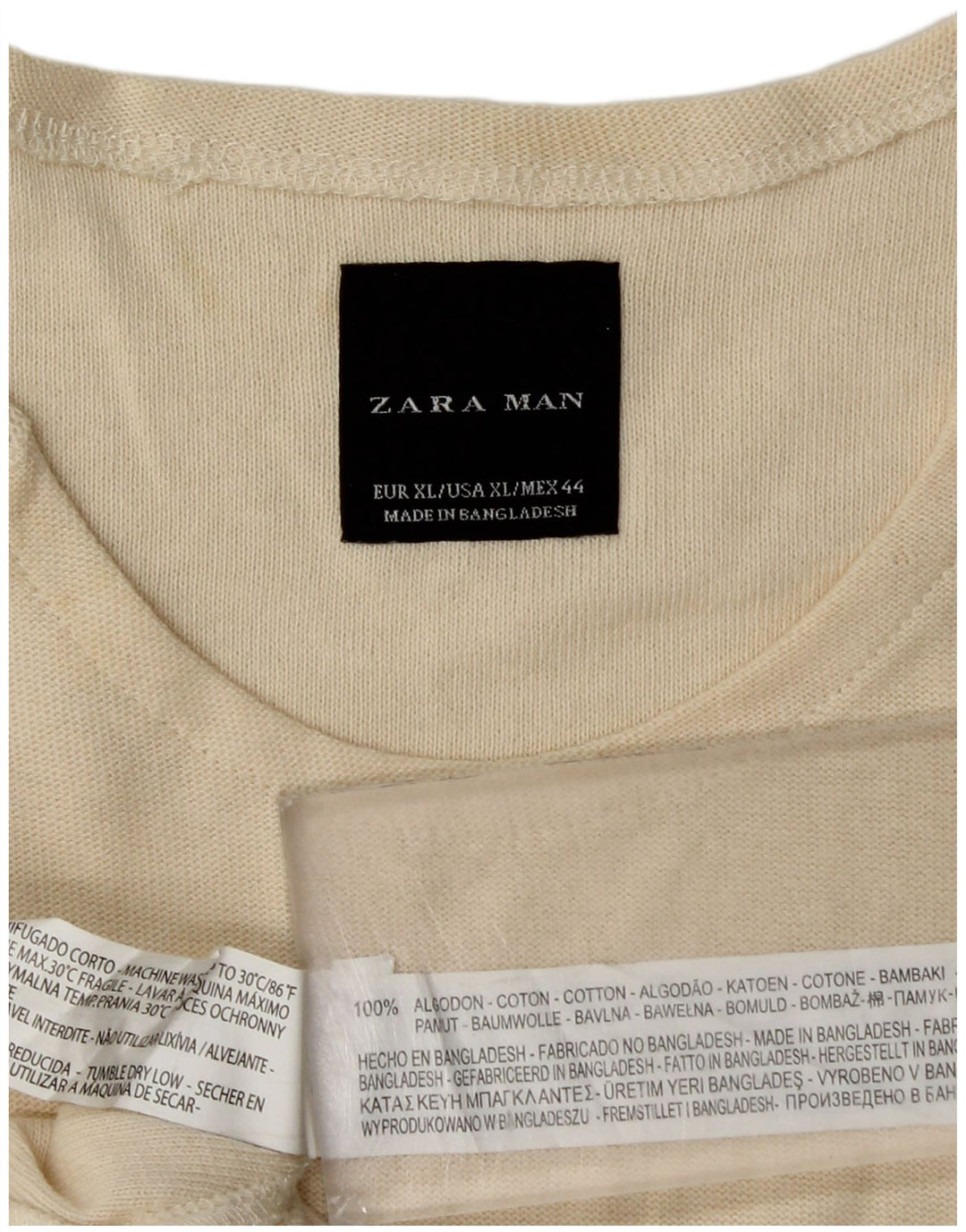 Zara Hombre Top Manga Larga XL Algodón Beige