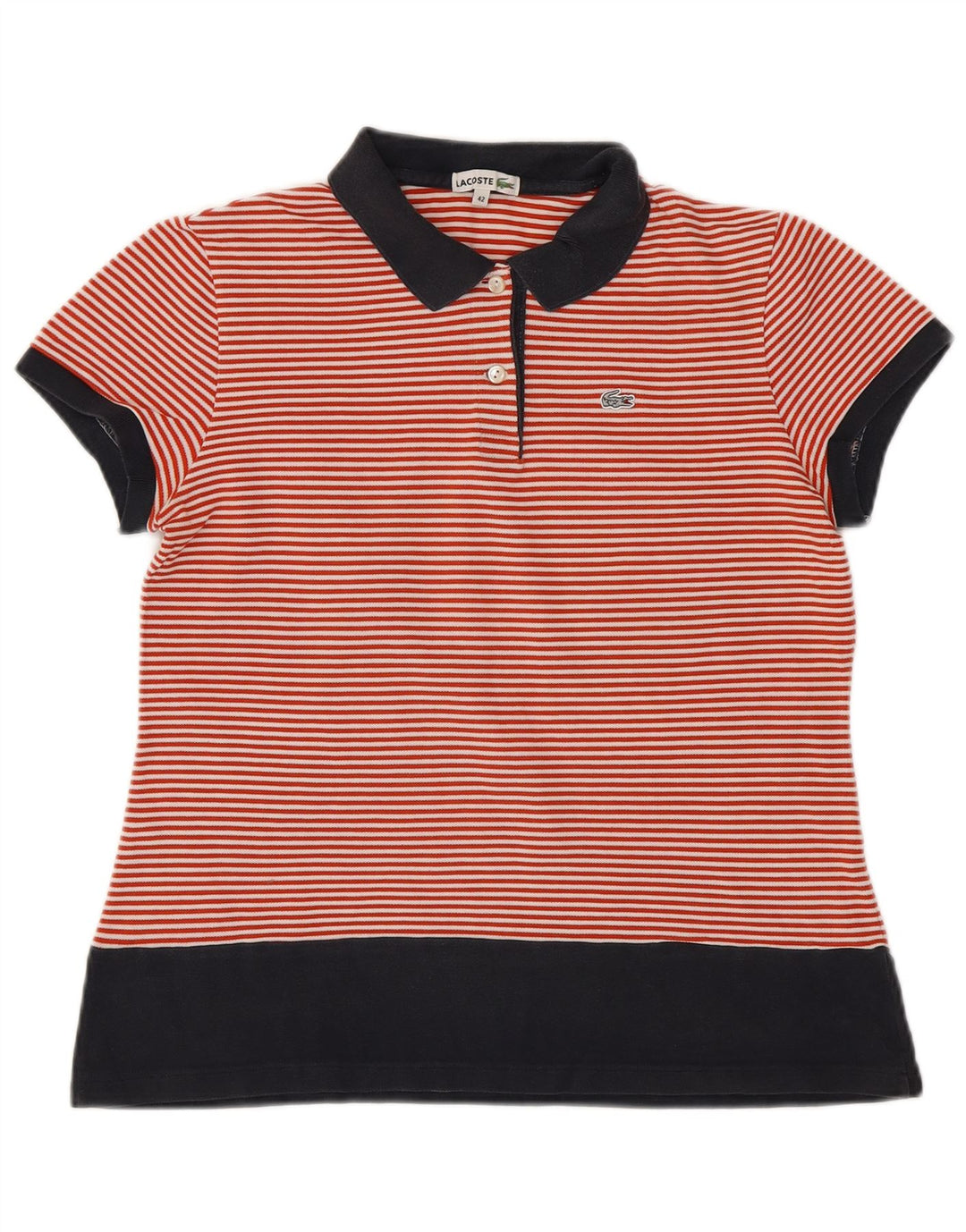 LACOSTE Polo de mujer talla 42 Algodón de rayas rojas grande