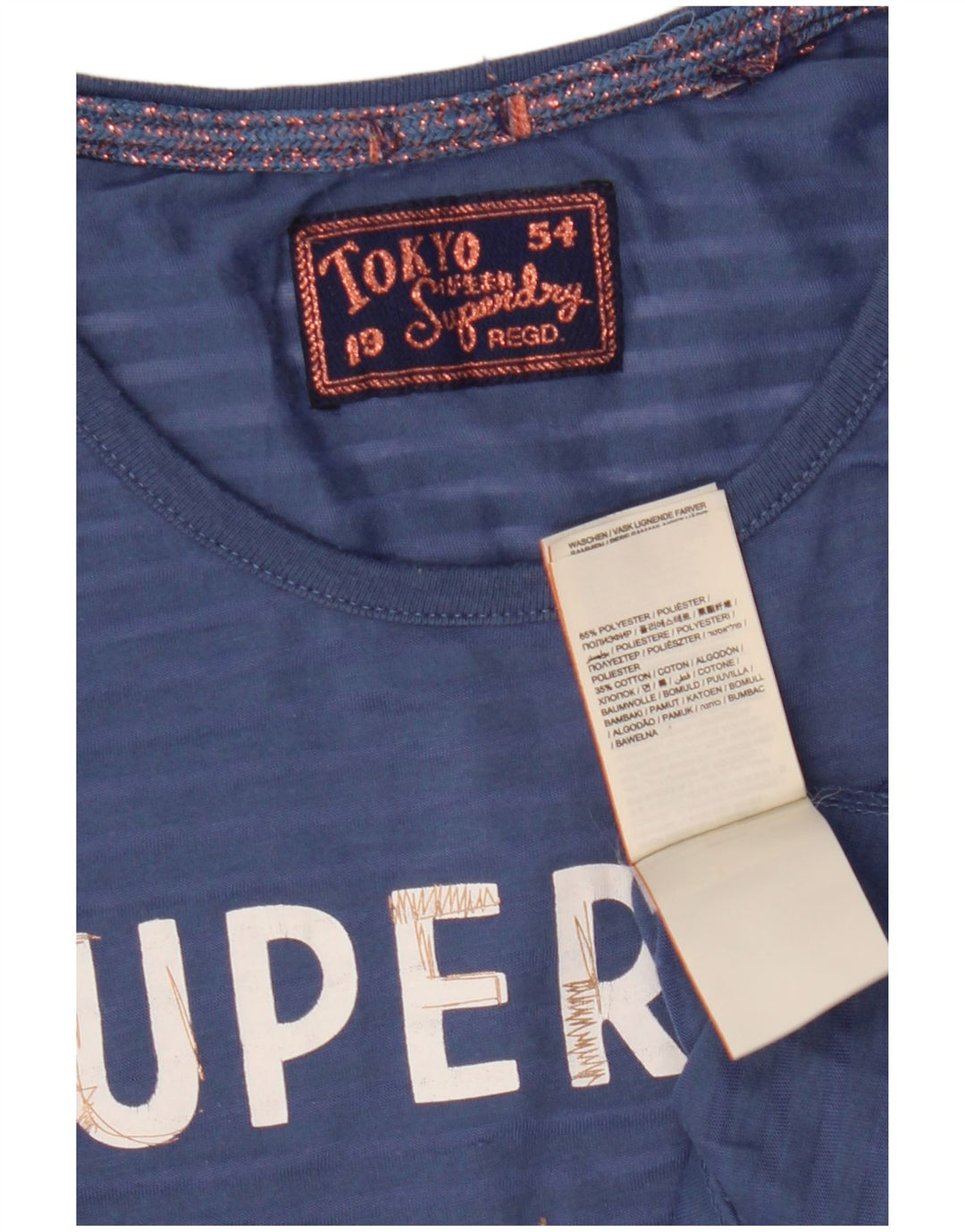 Superdry Mujer Camiseta Gráfica Top UK 10 Small Azul Poliéster