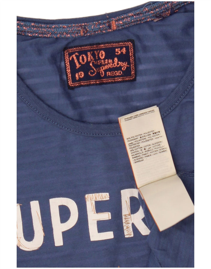 Superdry Mujer Camiseta Gráfica Top UK 10 Small Azul Poliéster
