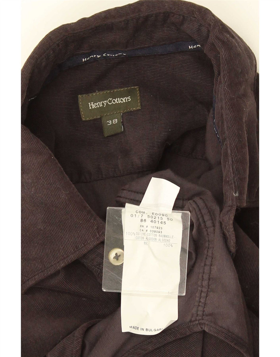 Henry Cottons Camisa de pana para hombre Talla 38 Algodón gris medio