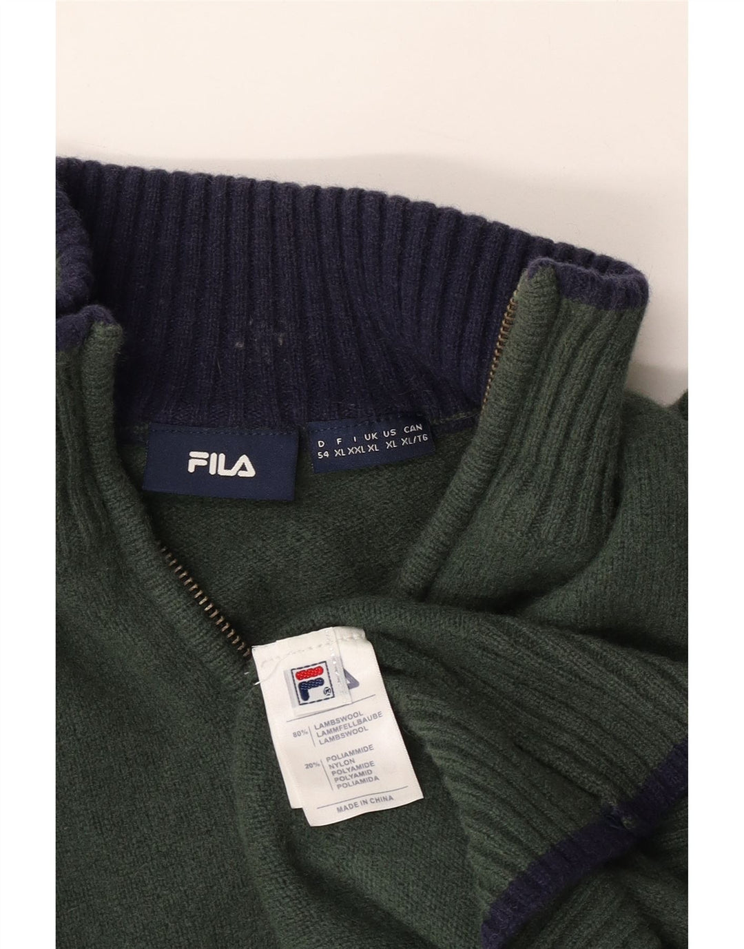 FILA Suéter tipo jersey con cuello y cremallera para mujer UK 18 XL Lana de cordero caqui