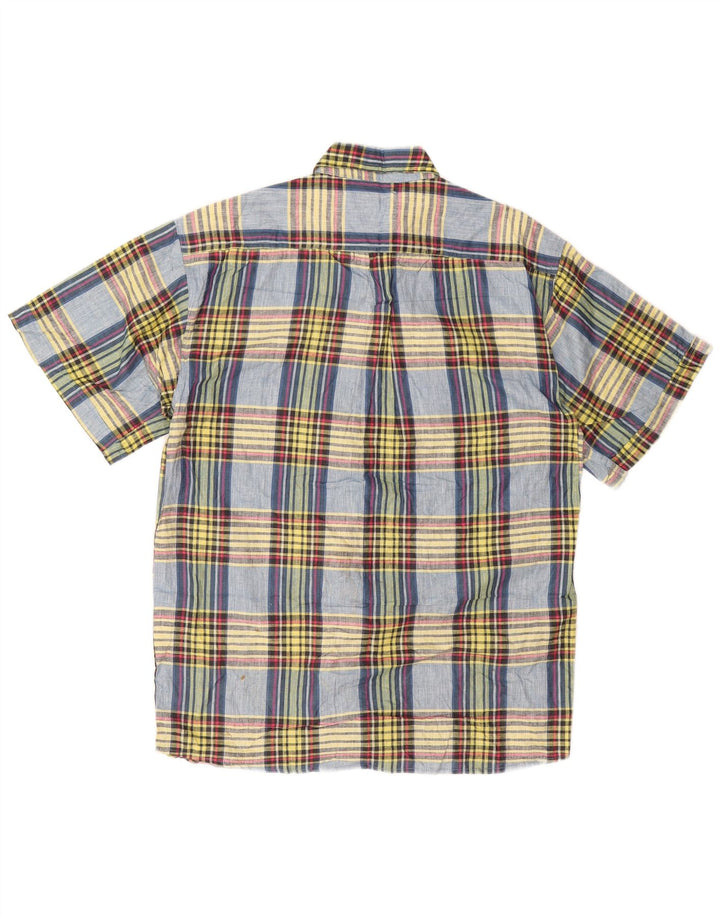 BASIC Camisa de manga corta para hombre de algodón de cuadros multicolor mediano