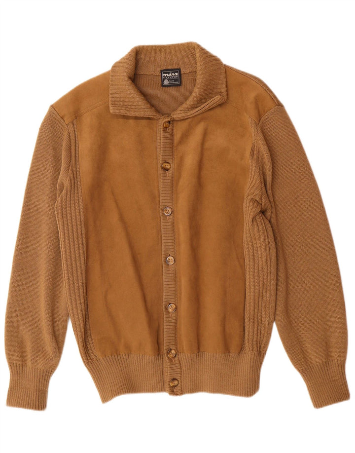 VINTAGE Suéter cárdigan para hombre IT 54 XL Lana marrón
