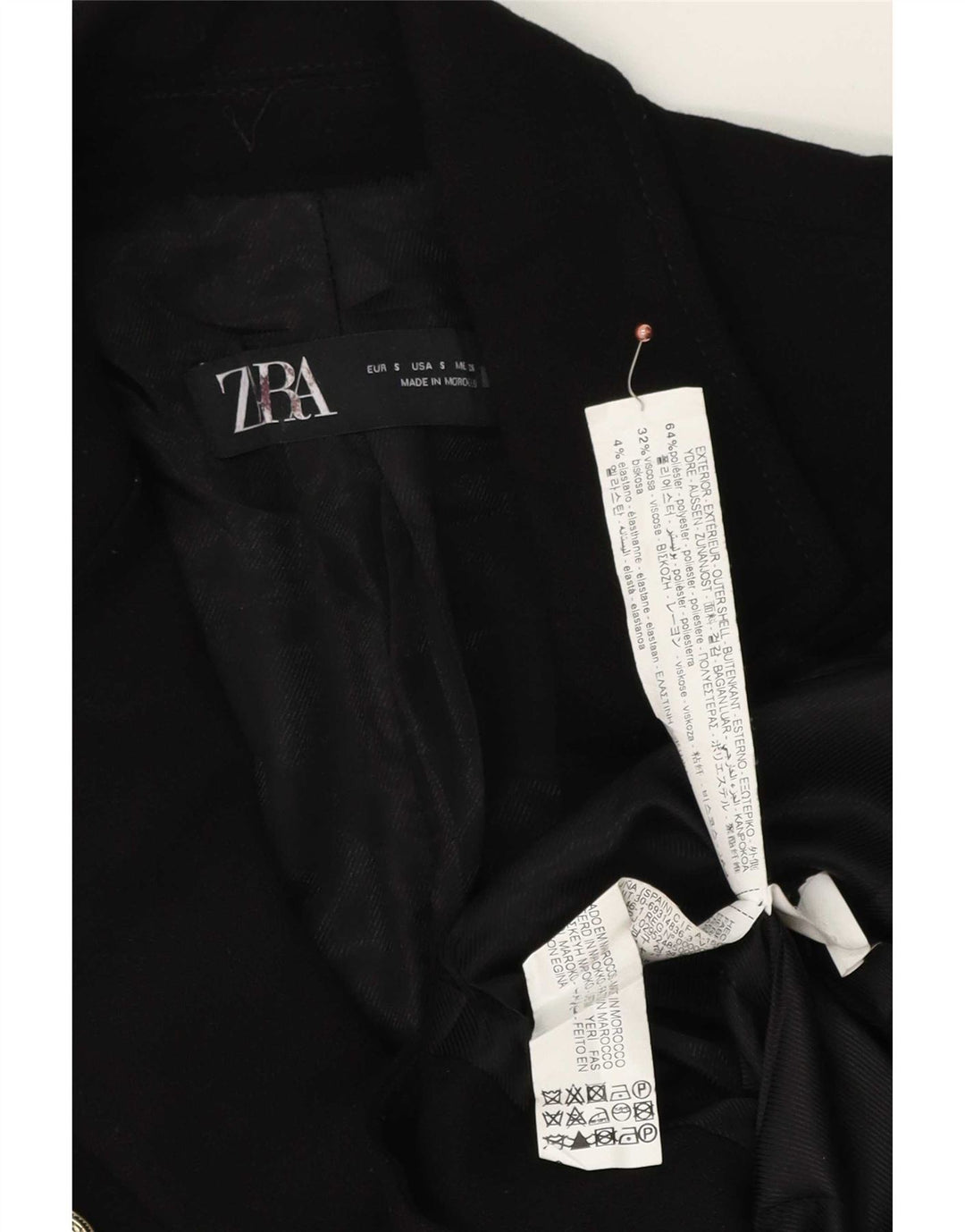 Zara Mujer Chaqueta Blazer De Doble Botonadura UK 10 Small Poliéster Negro