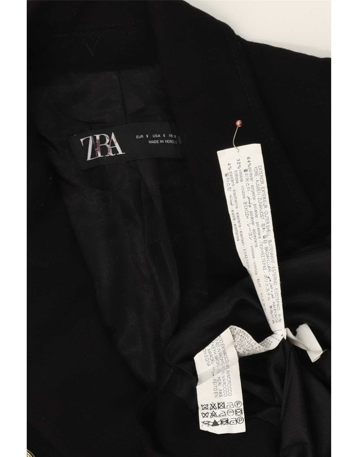 Zara Mujer Chaqueta Blazer De Doble Botonadura UK 10 Small Poliéster Negro