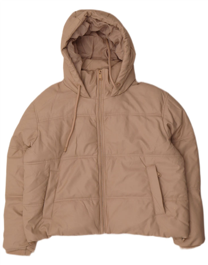 Zara Mujer Chaqueta Acolchada Extragrande Con Capucha UK 44 Poliuretano Beige Medio