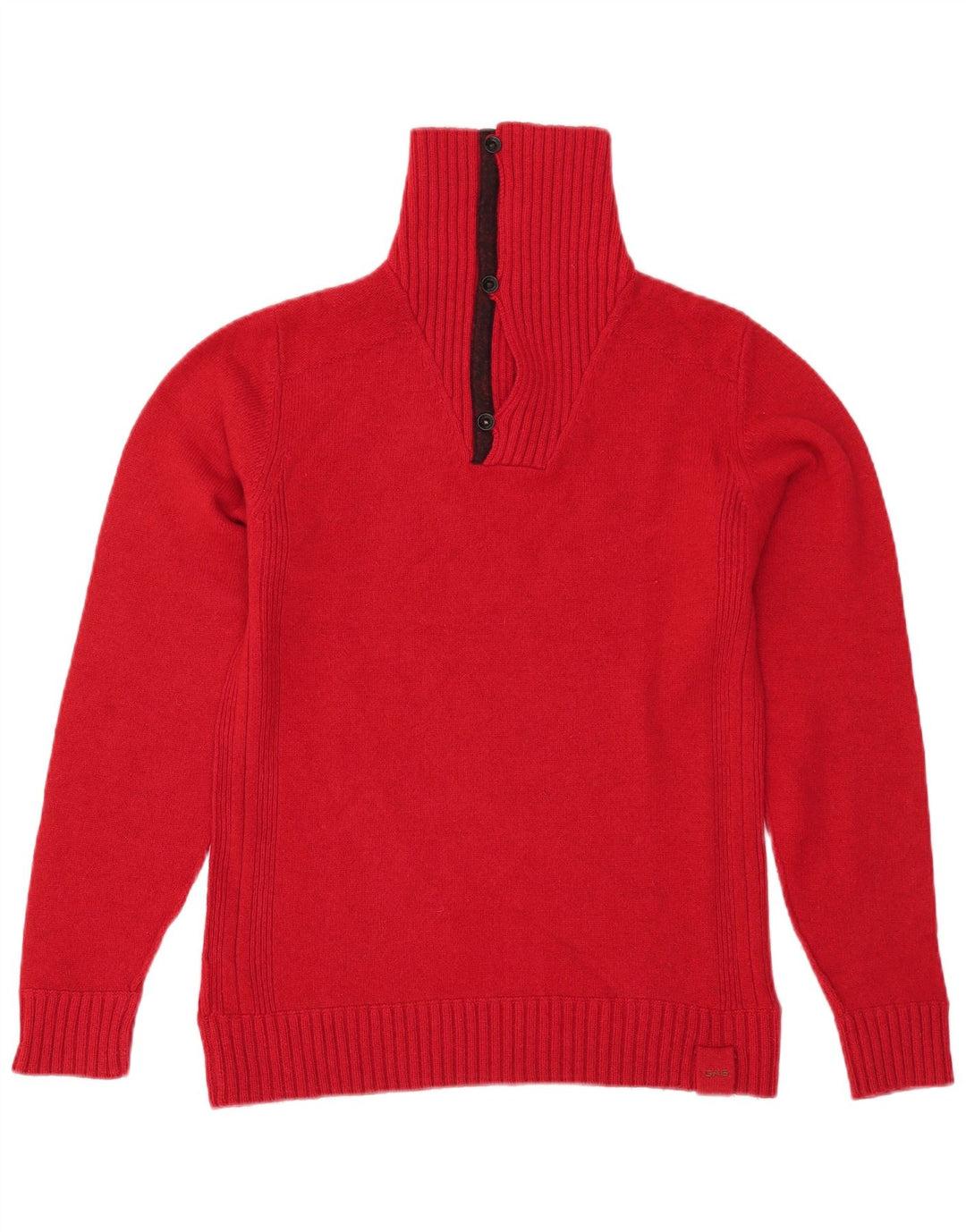 Gas Mujer Botón Cuello Jersey Suéter UK 46 Grande Lana Roja