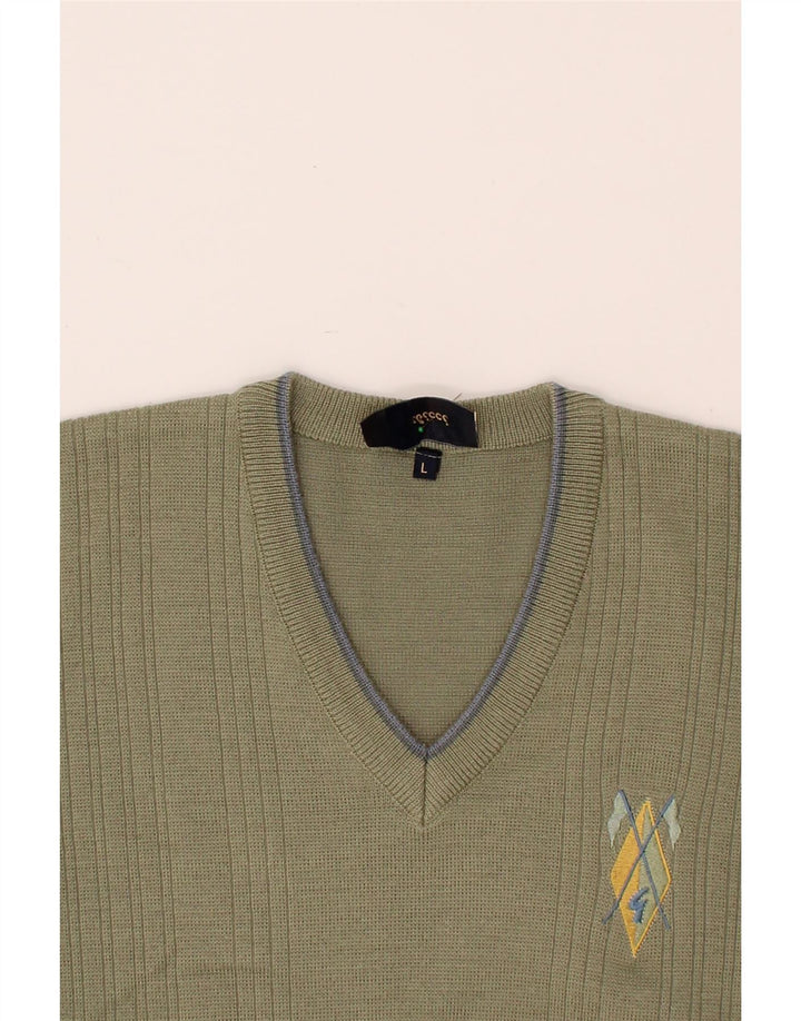GABICCI Jersey con cuello en V para hombre de lana caqui grande