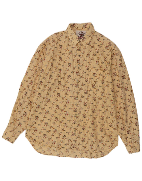 Camisa vintage para hombre de algodón floral amarillo medio
