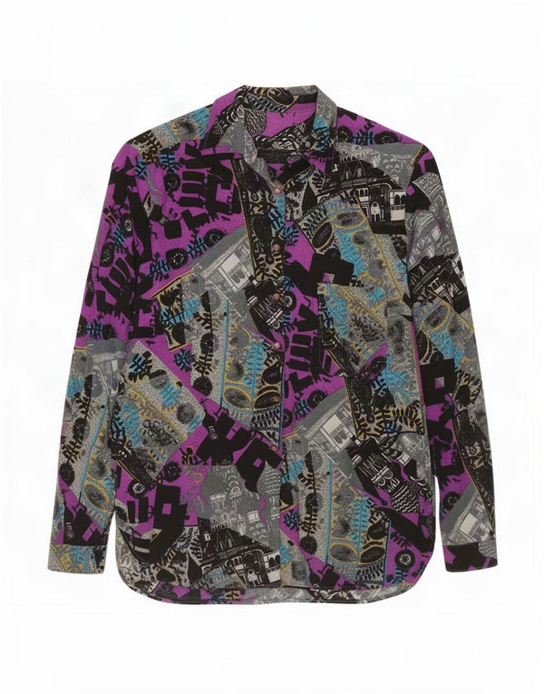 Vintage mujer patrón abstracto camisa Reino Unido 14 medio multicolor