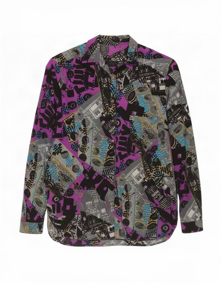 Vintage mujer patrón abstracto camisa Reino Unido 14 medio multicolor