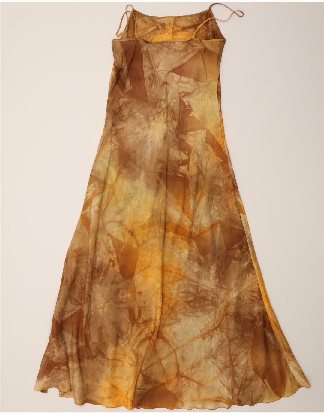 Vintage mujer patrón abstracto Maxi Slip vestido IT 44 seda marrón medio