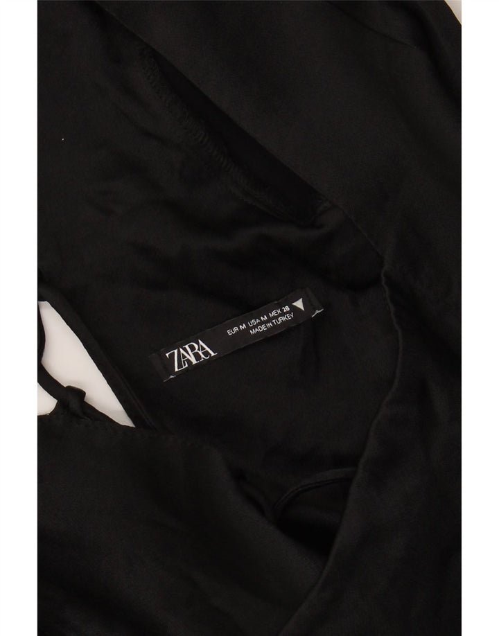 ZARA Womens Crop Long Sleeve Blouse Top UK 12 Medium Black Viscose Vintage Zara and Second-Hand Zara from Messina Hembry 
