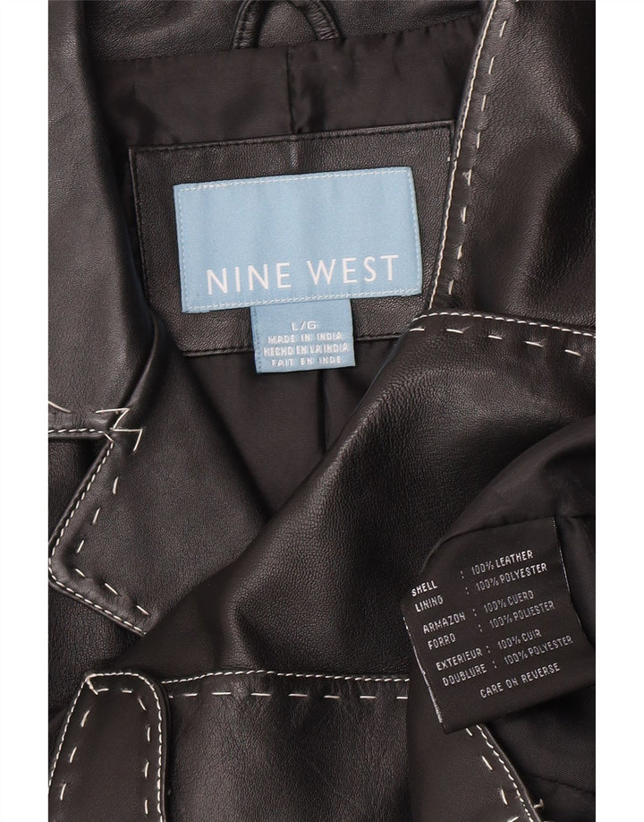 Nine West Chaqueta Blazer de Cuero con 3 Botones para Mujer UK 46 Grande Cuero Negro