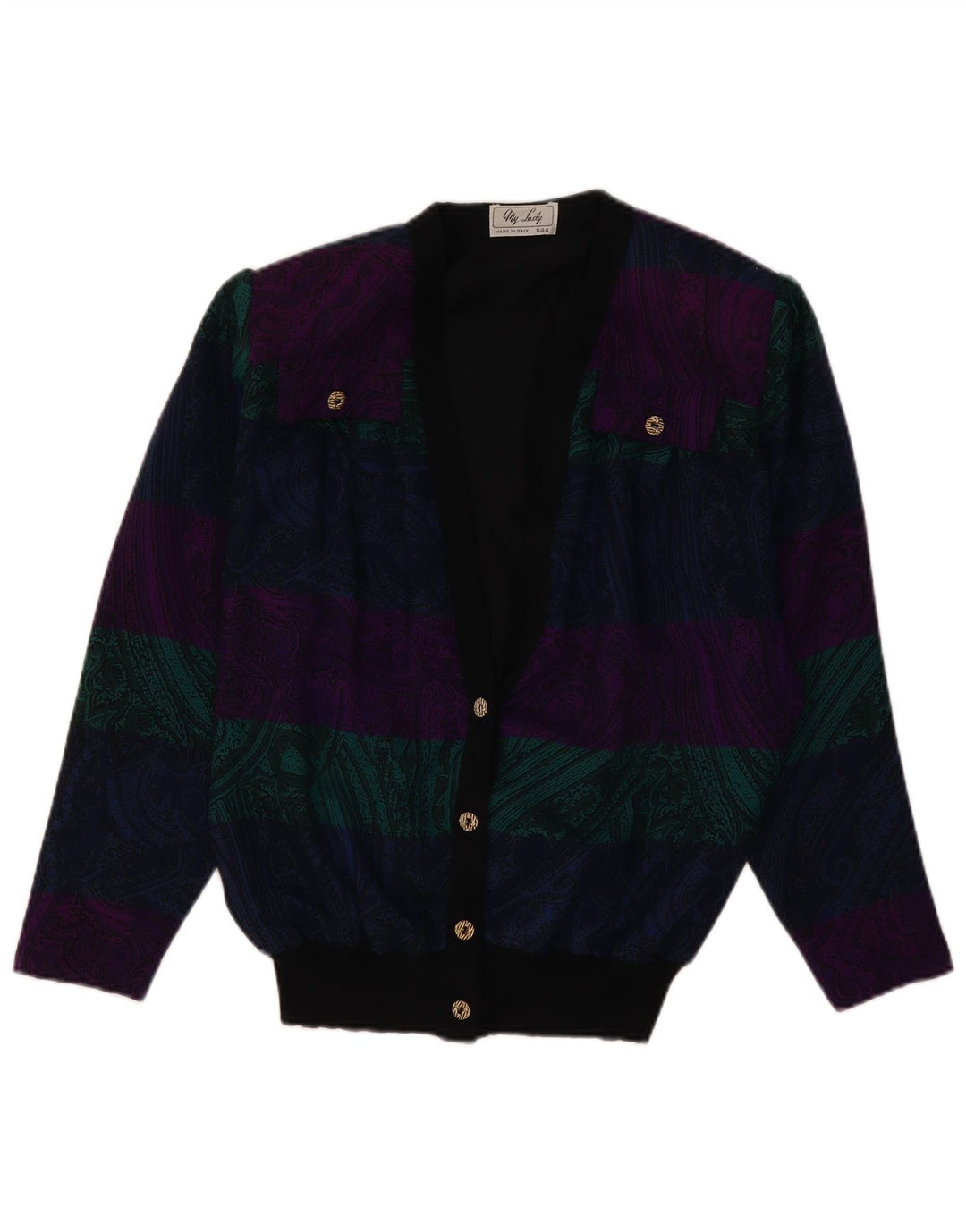 VINTAGE Mujer Cardigan Suéter Reino Unido 16 Gran Lana Paisley Multicolor