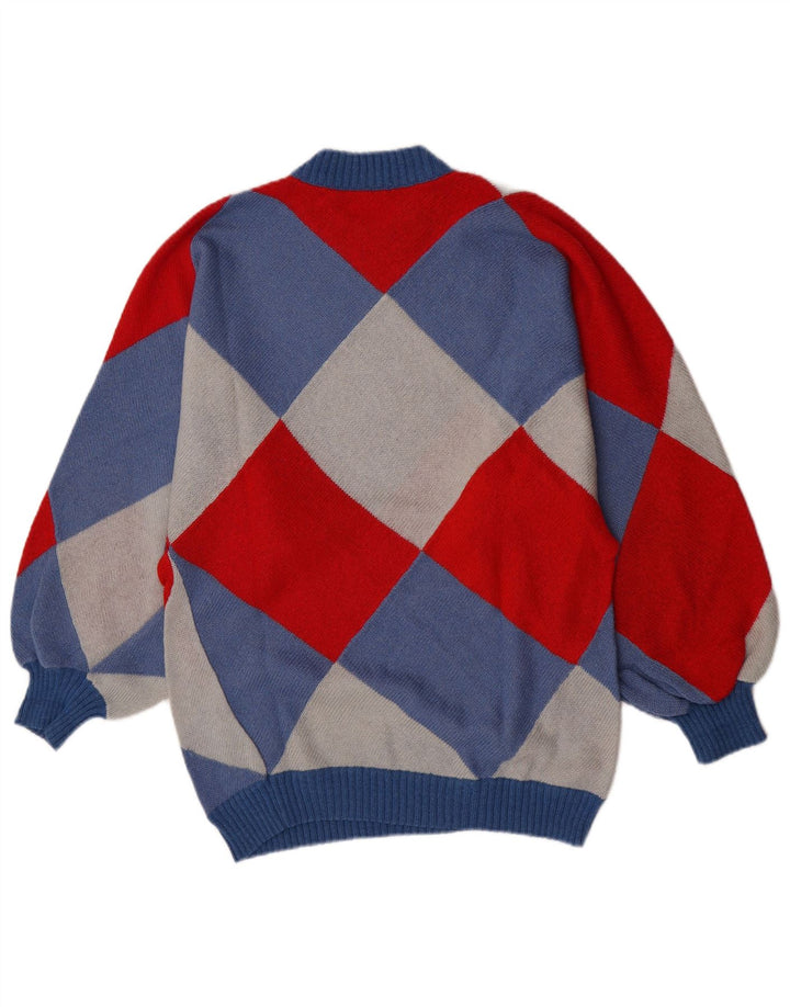 Vintage hombres cuello redondo jumper suéter pequeño multicolor Argyle/Diamond