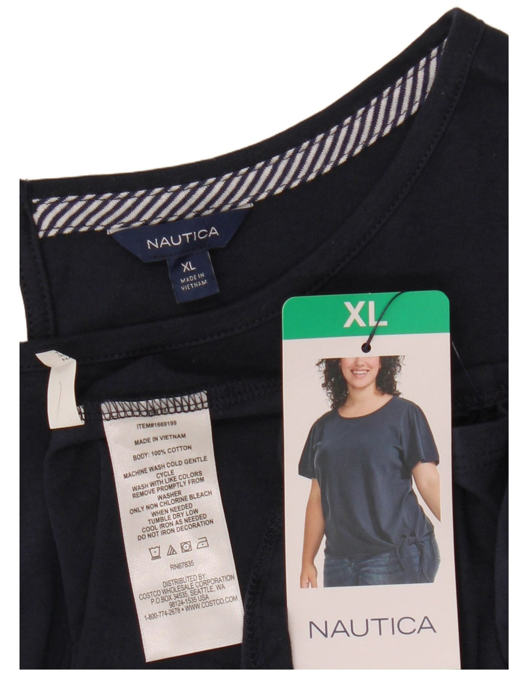 NAUTICA Blusa con lazo frontal para mujer UK 18 XL Algodón azul marino