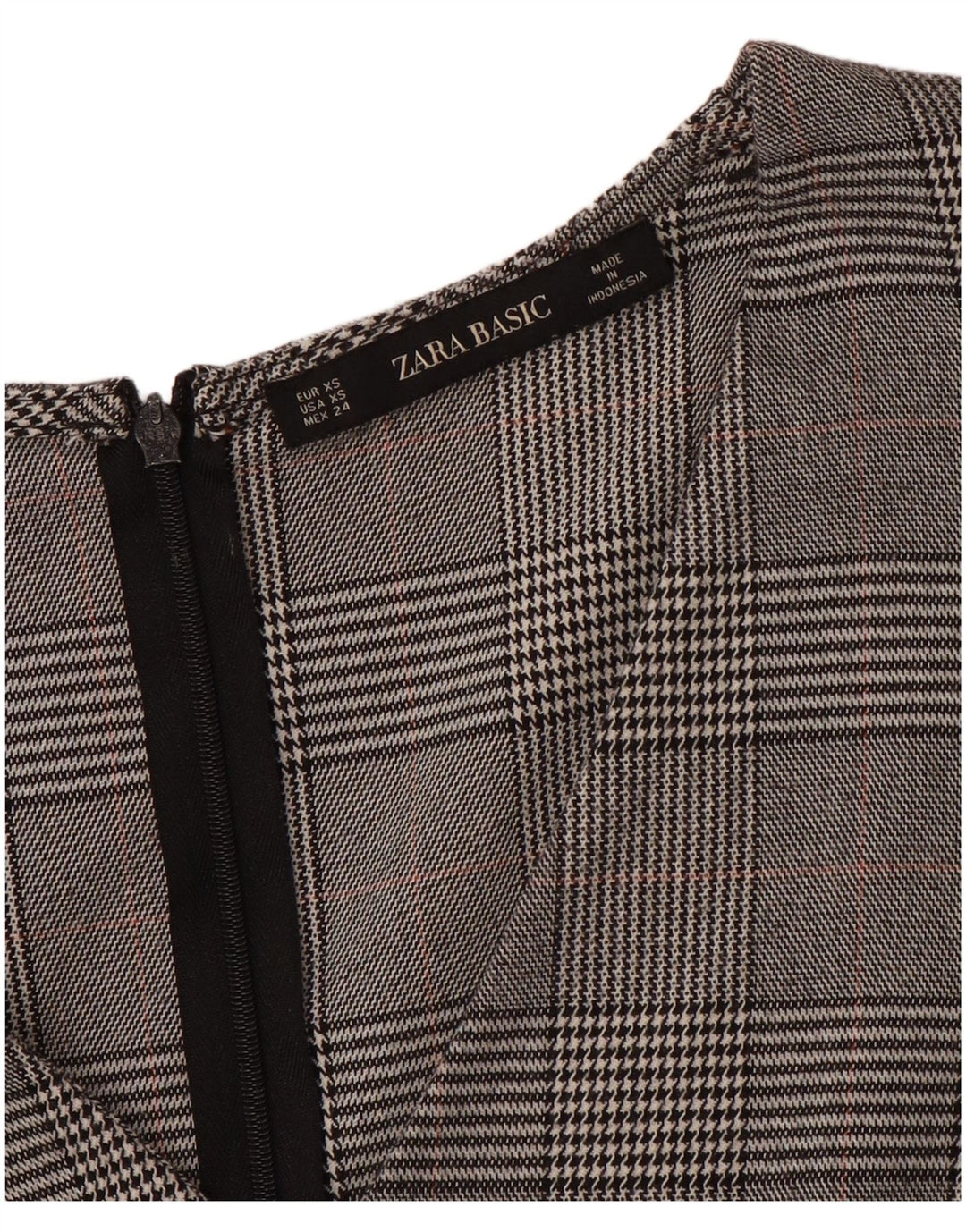 ZARA Vestido tubo de manga 3/4 para mujer UK 6 XS Gris pata de gallo