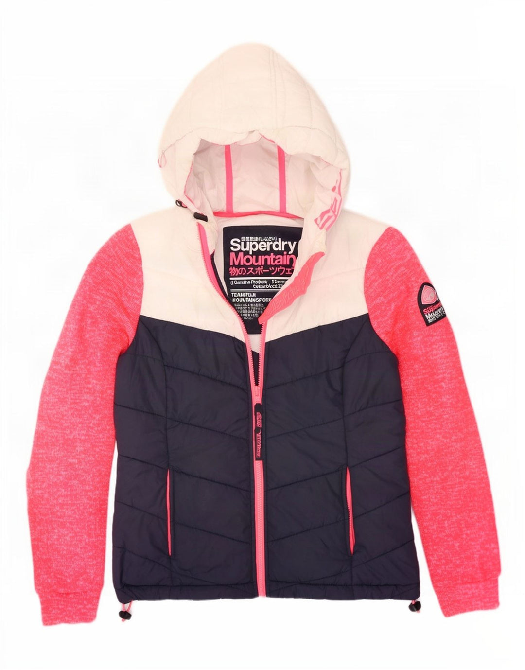 Superdry Mujer Chaqueta Acolchada Con Capucha UK 40 Medium Azul Marino Colorblock