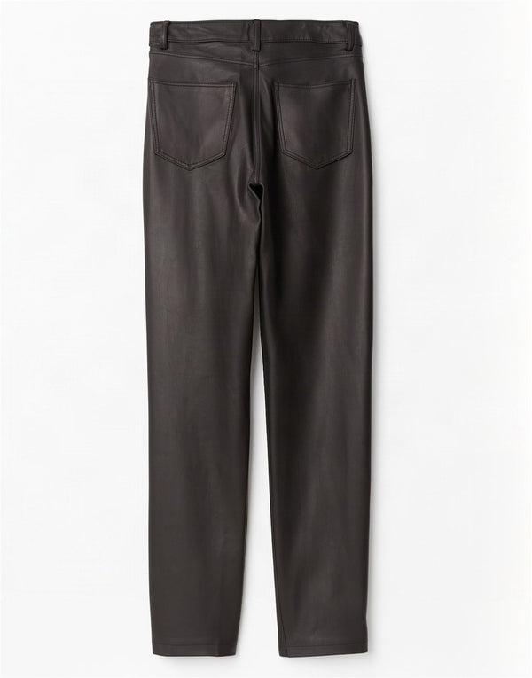 Zara Mujer Pantalones Rectos De Piel Sintética EU 36 XS W26 L31 Negro