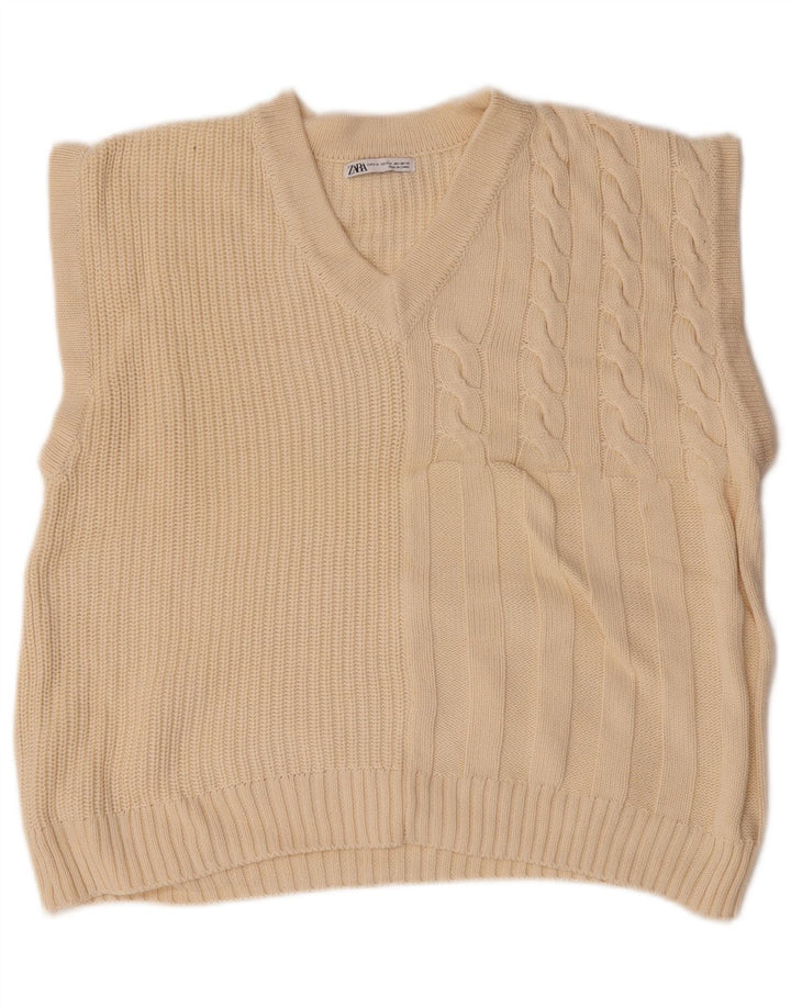 Zara Hombre Camiseta Sin Mangas De Ajuste Relajado Algodón Beige Medio